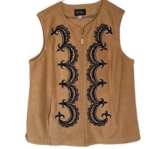 Vintage Bob Mackey Wearable Art Deco Full Front Zip Fleece Vest Womens SZ Large